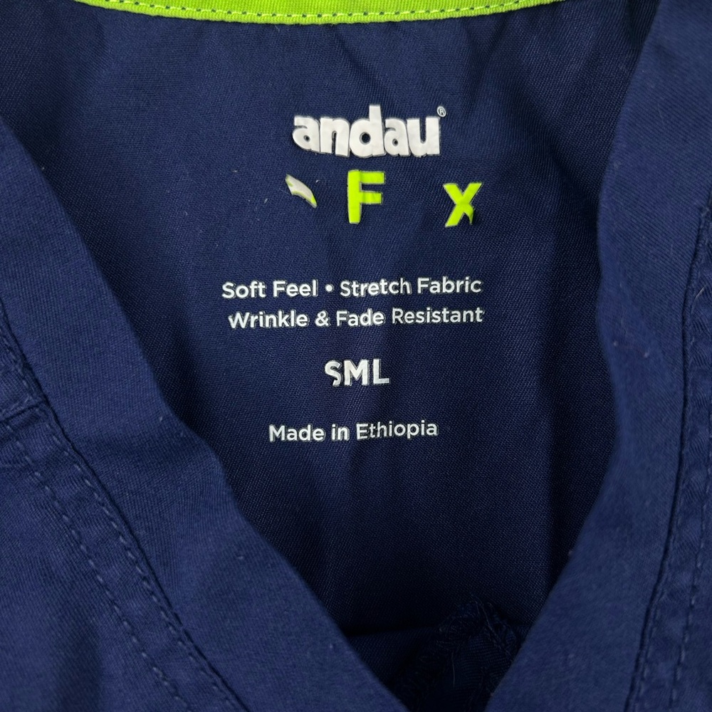 Landau Deep Blue Scrub Lime Accent Wrinkle & Fade Resistant Scrub Set Sz SM - Picture 4 of 8